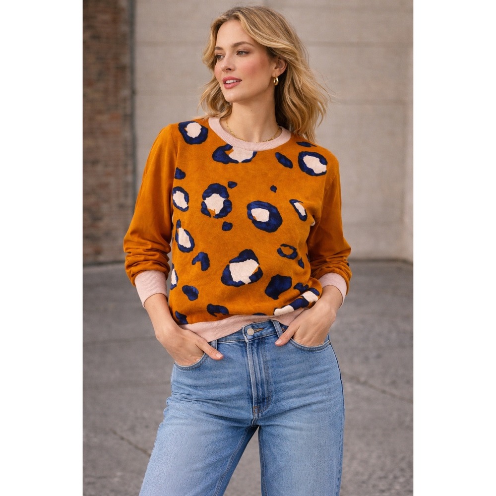 Abstract Leopard Print Sweater Mustard Bold Statement Dopamine Art Girl Chic SzL
